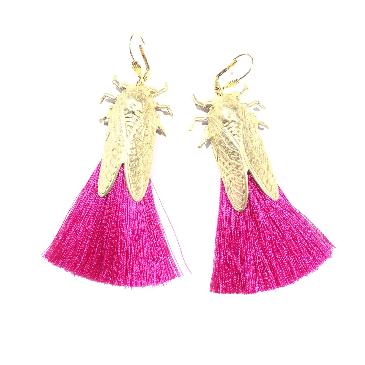 Cicada bug earrings with silky tassels