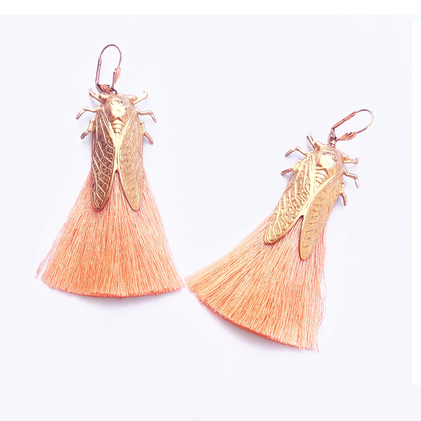 Cicada bug earrings with silky tassels