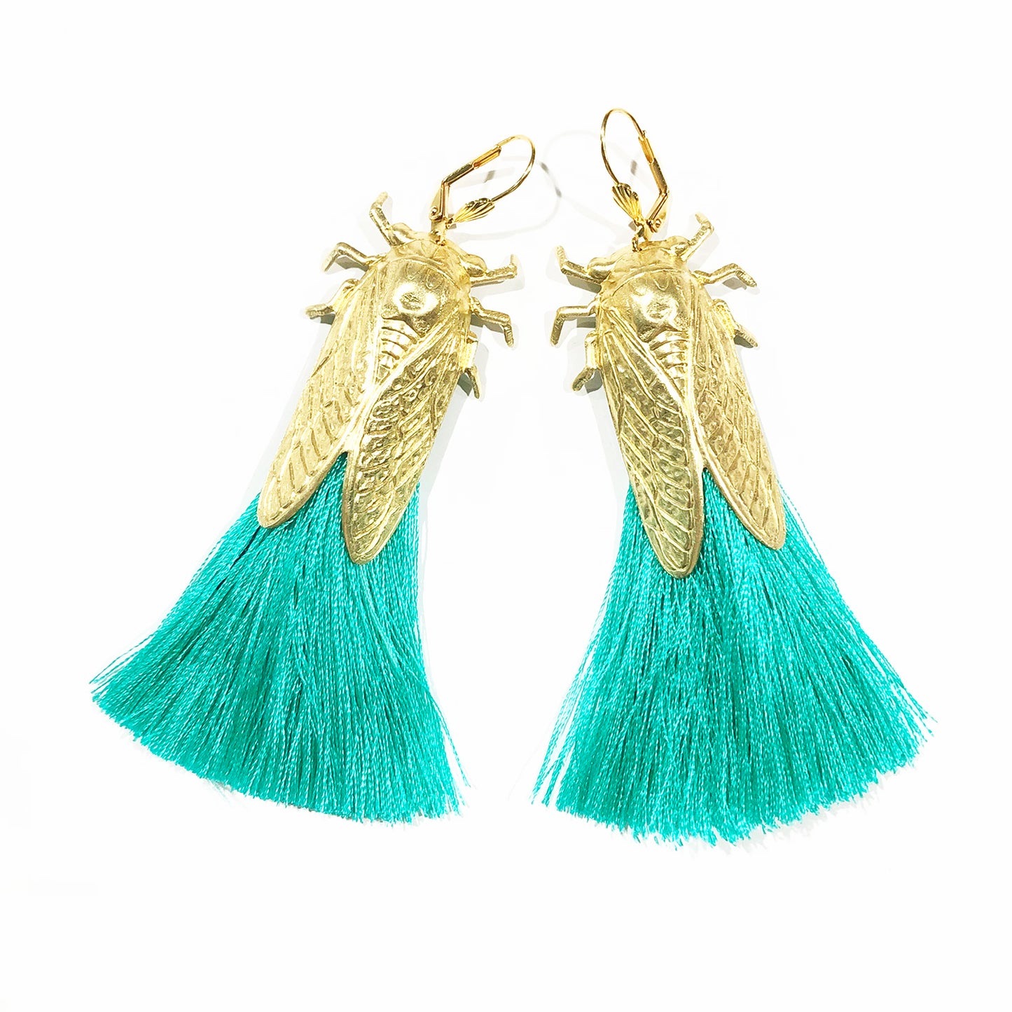 Cicada bug earrings with silky tassels