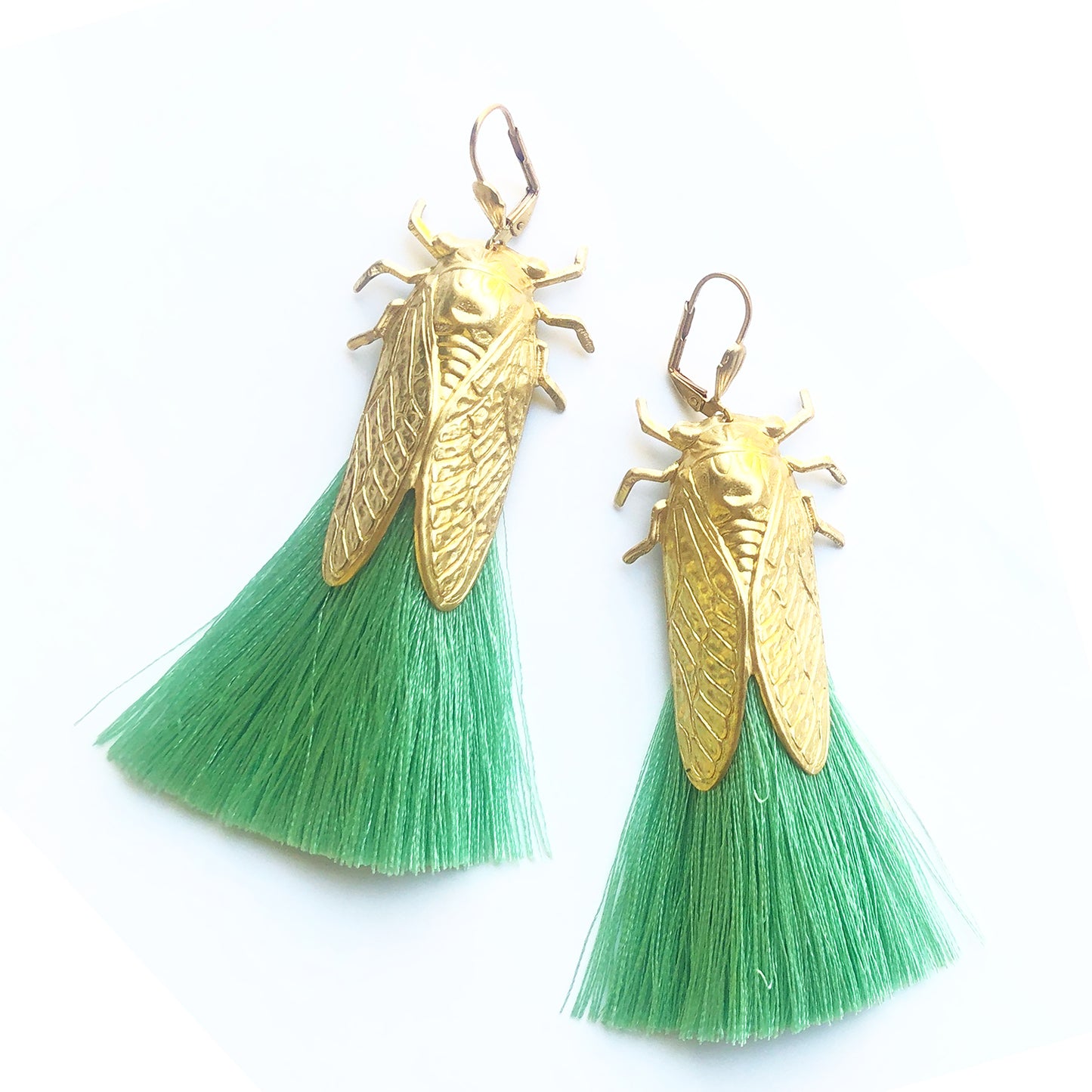 Cicada bug earrings with silky tassels