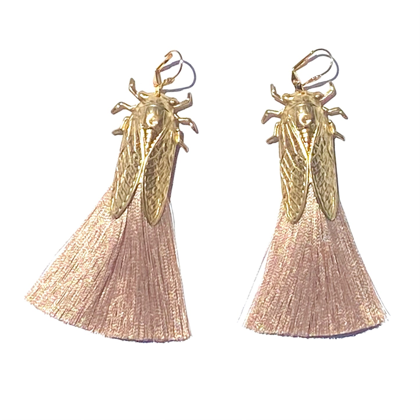 Cicada bug earrings with silky tassels