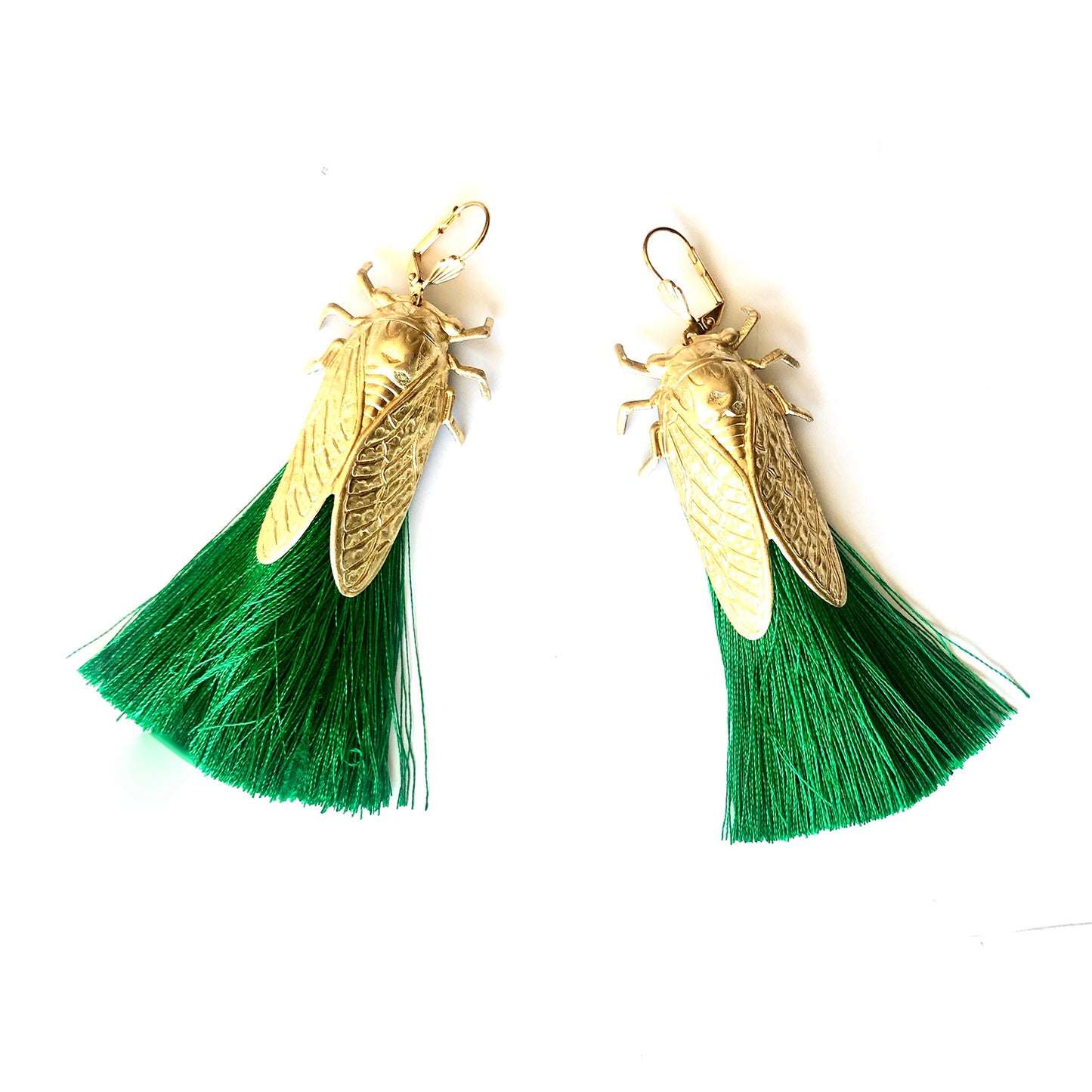 Cicada bug earrings with silky tassels