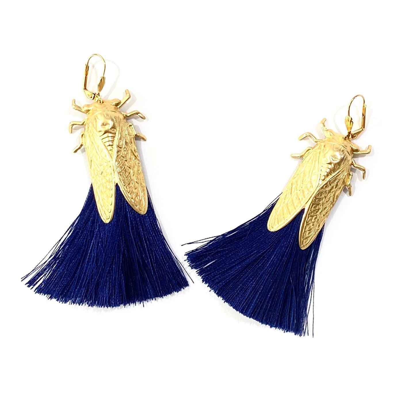 Cicada bug earrings with silky tassels