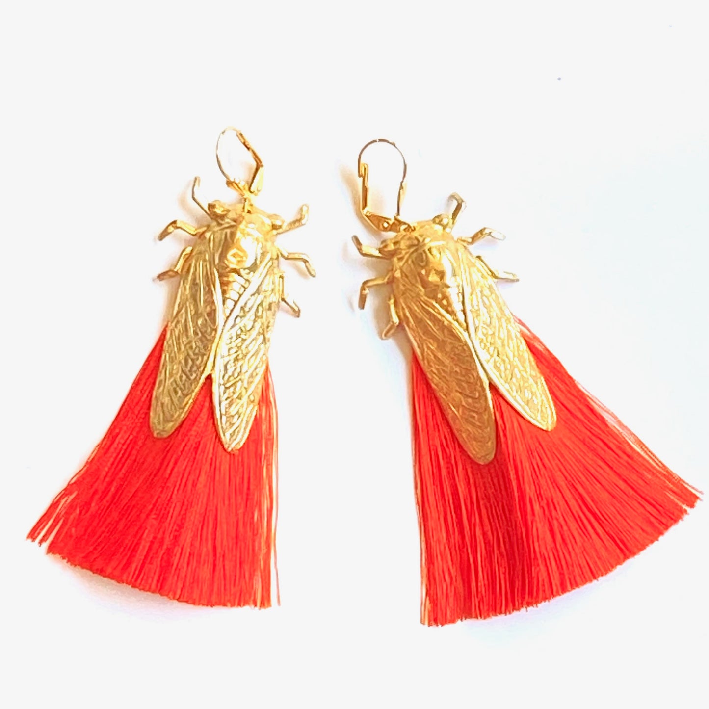 Cicada bug earrings with silky tassels