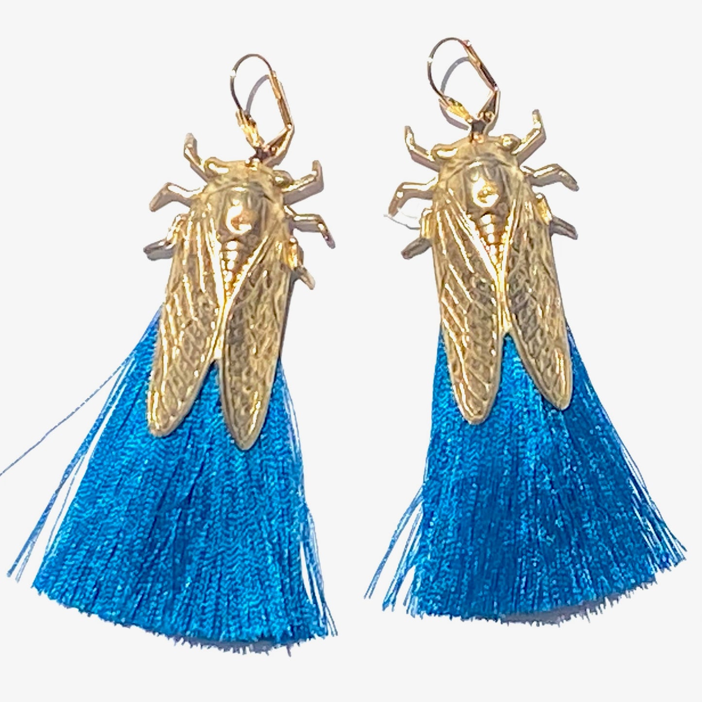 Cicada bug earrings with silky tassels