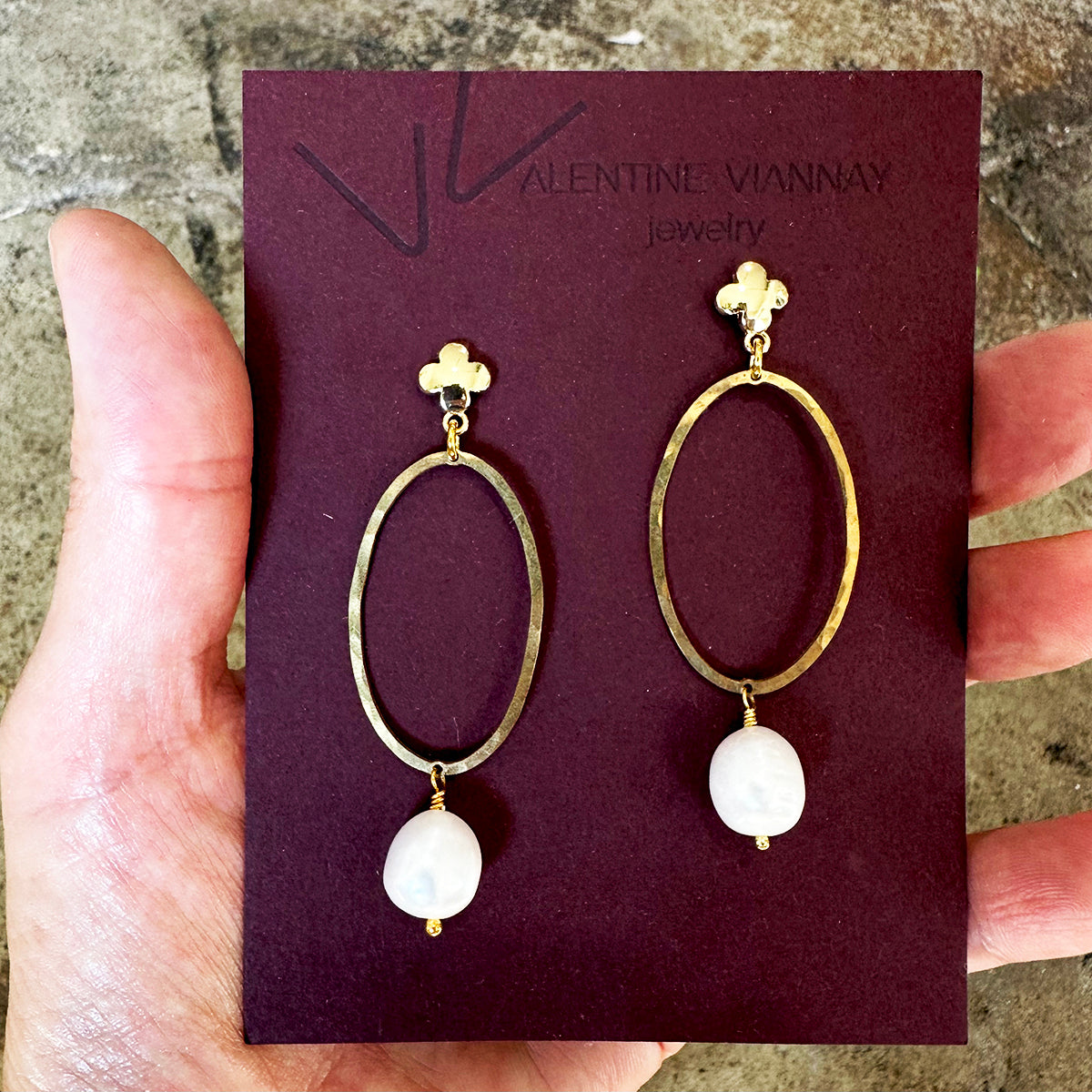 Cross and Oval gold with Fresh Water Pearls