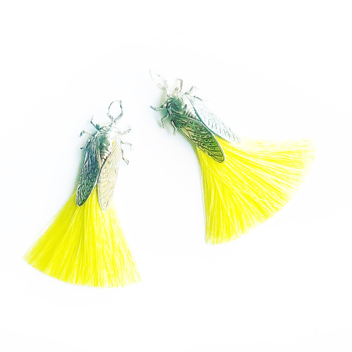 Cicada bug earrings with silky tassels