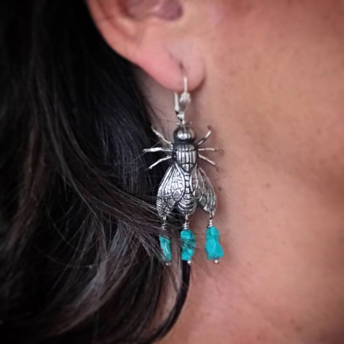 Silver Bee - Fly bug earrings