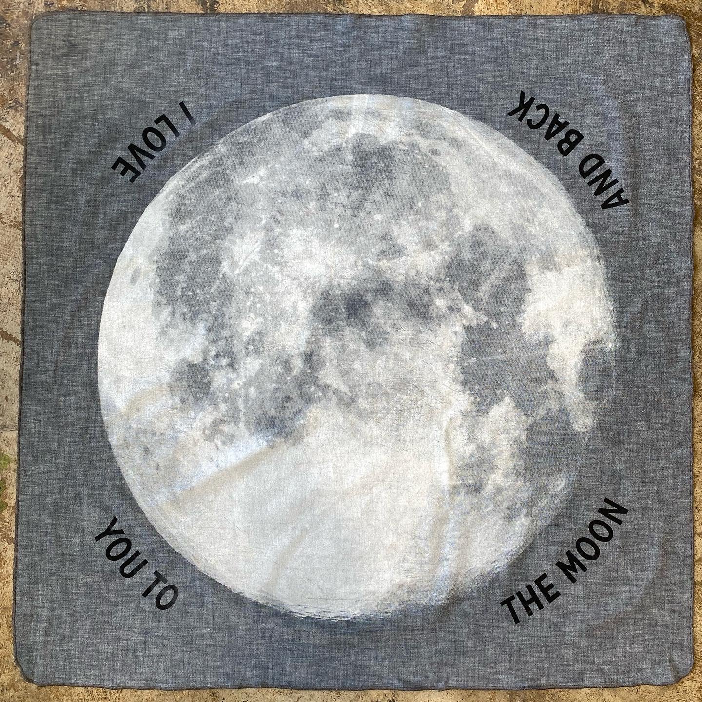 Moon Furoshiki printed on denim chambray