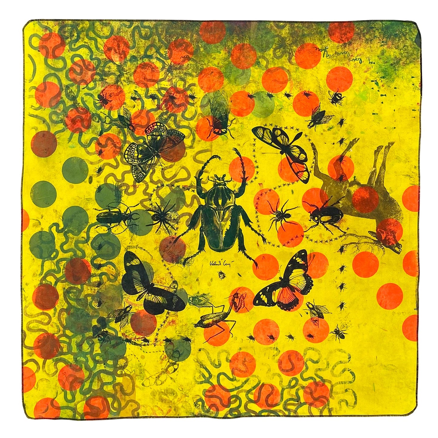Furoshiki 4 - reversible yellow with bugs and gun metal