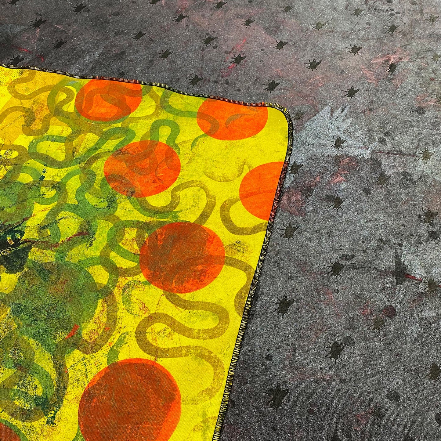 Furoshiki 4 - reversible yellow with bugs and gun metal