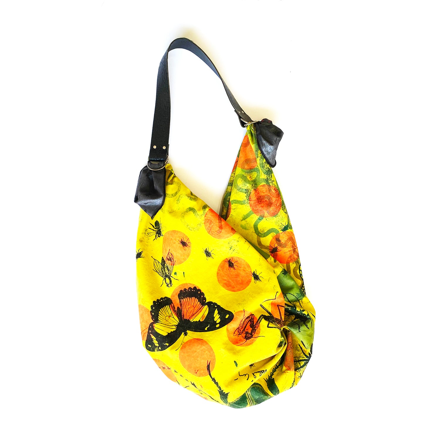 Furoshiki 4 - reversible yellow with bugs and gun metal