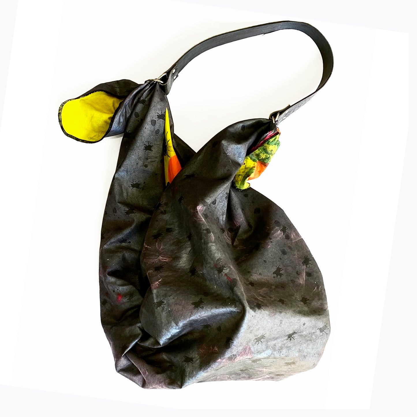 Furoshiki 4 - reversible yellow with bugs and gun metal