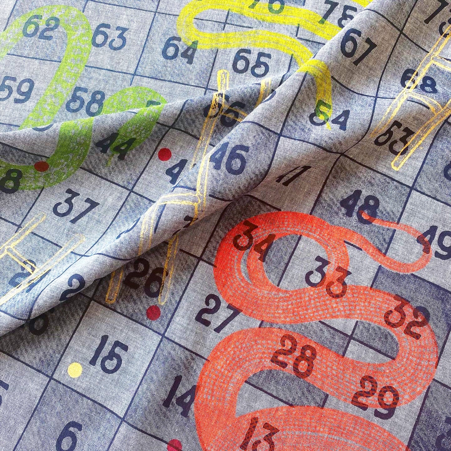 Snake and Ladders Furoshiki printed on denim chambray
