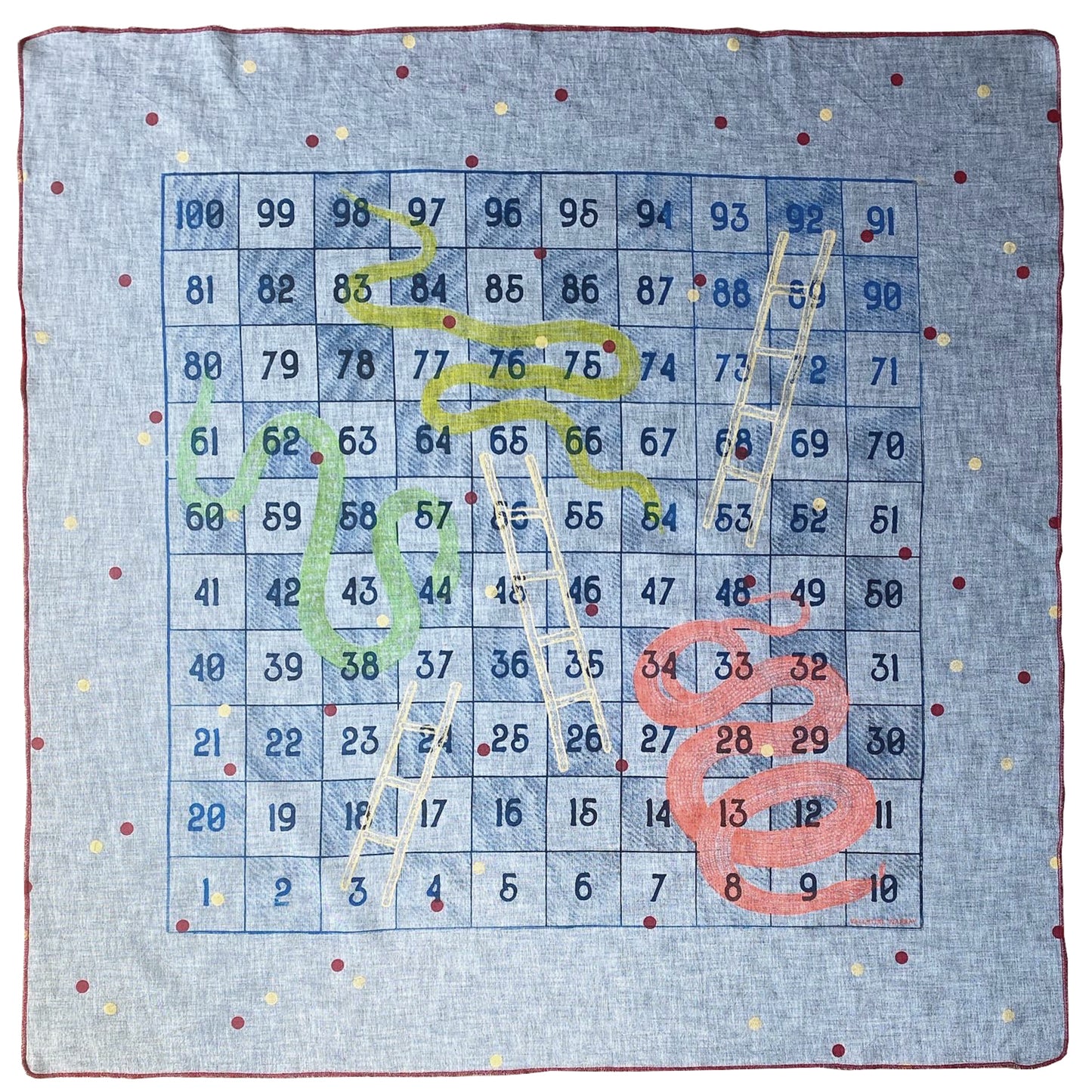 Snake and Ladders Furoshiki printed on denim chambray