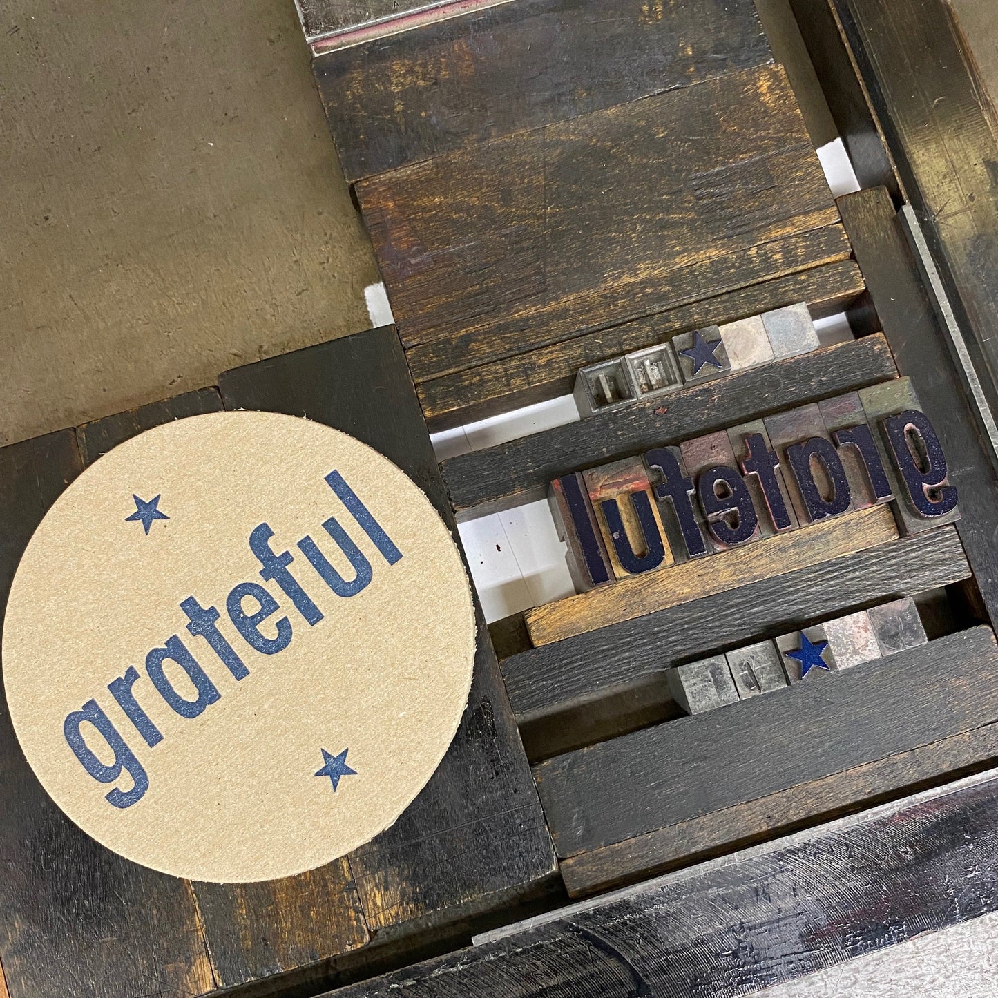 Grateful Chip Board card hand Letterpressed Coasters