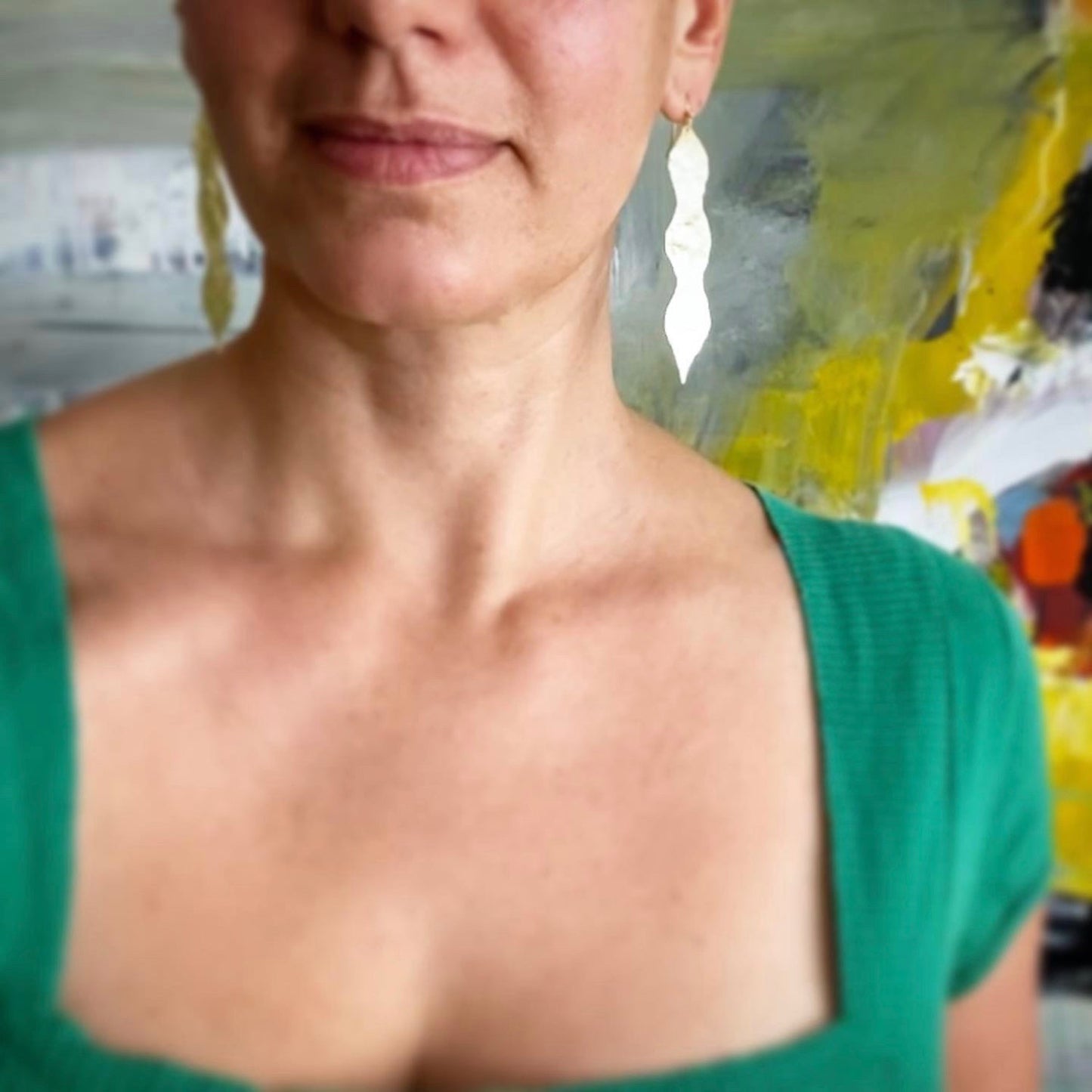 Modern hand hammered peas pod earrings