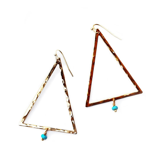 Triangle gold plated with real turqoise bead