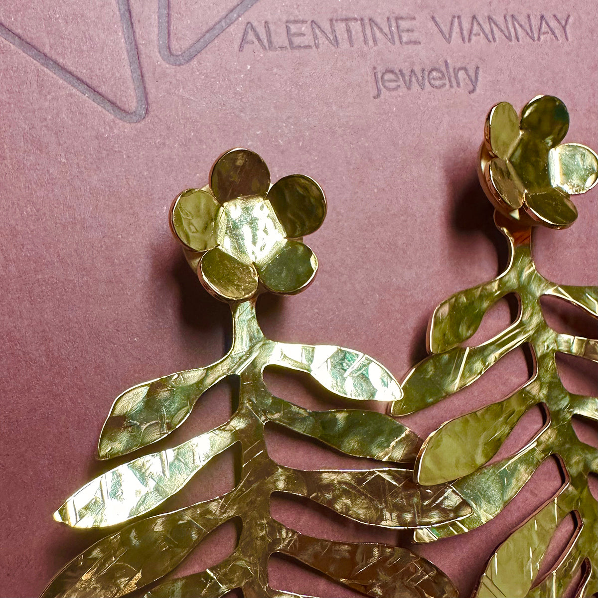 Large modern hand hammered olive leaf earring