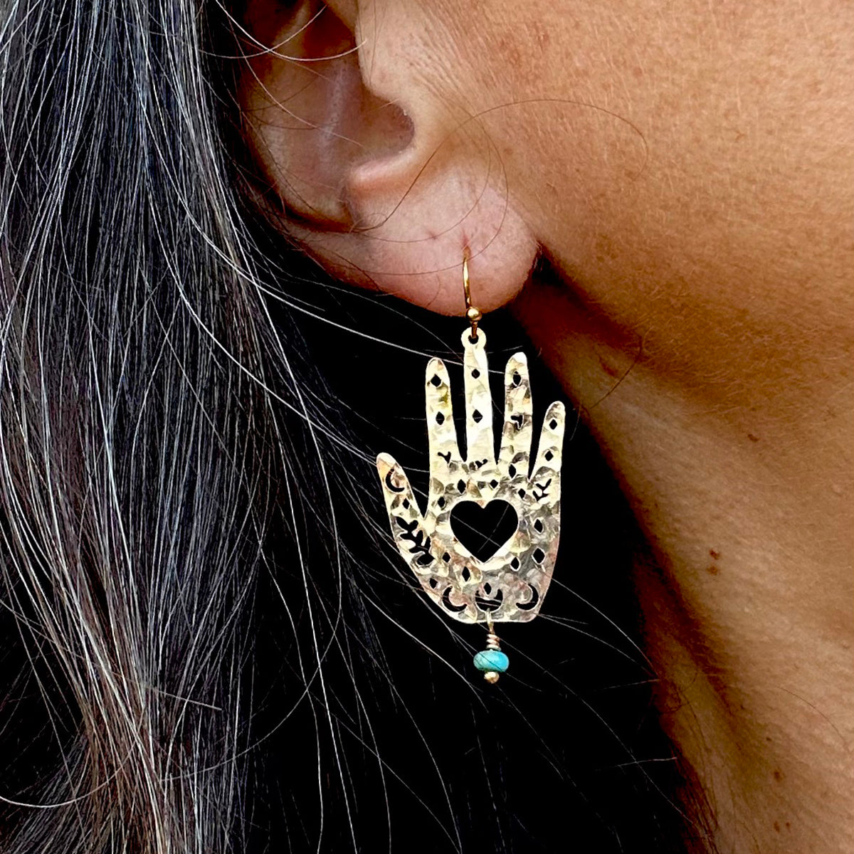 Healing hands earrings with semi precious bead NEW!