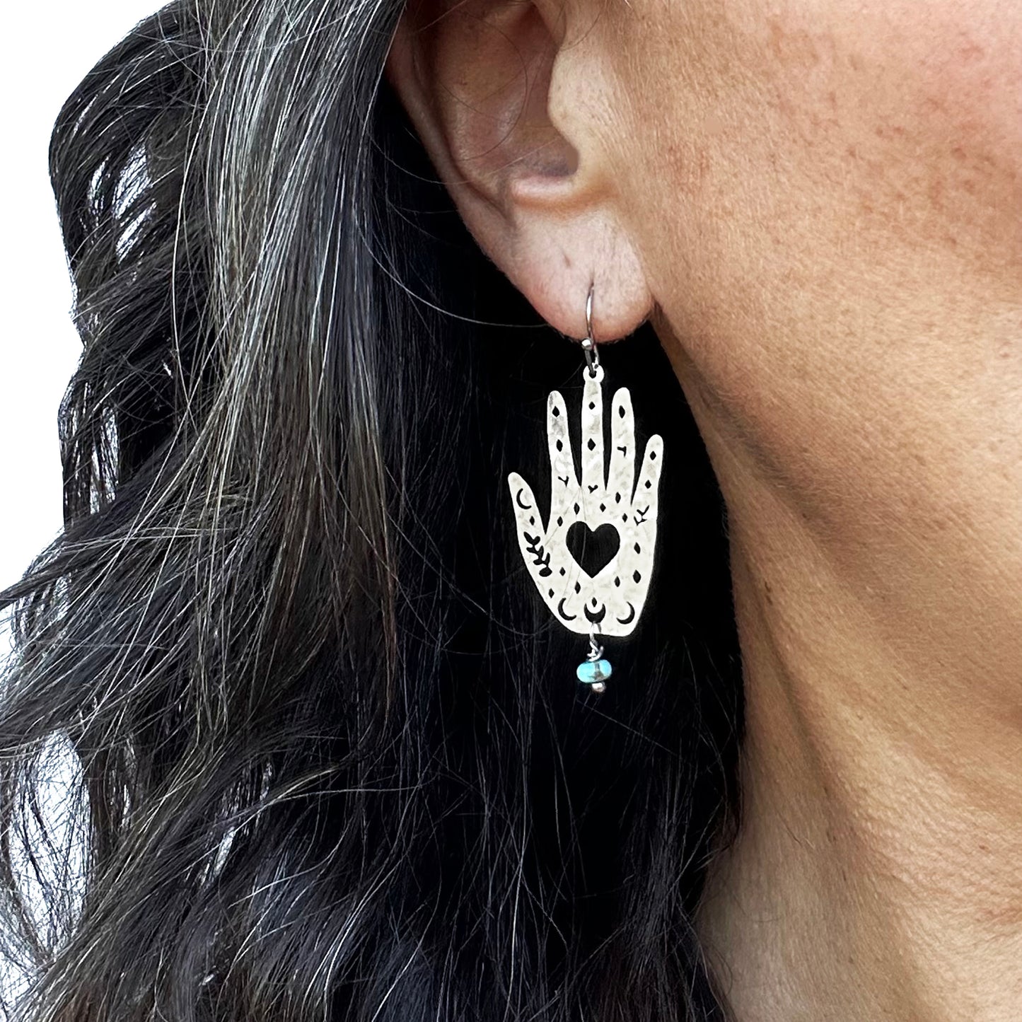 Healing hands earrings with semi precious bead NEW!