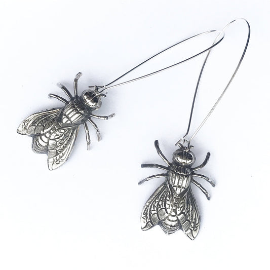 Silver Bee - Fly bug earrings