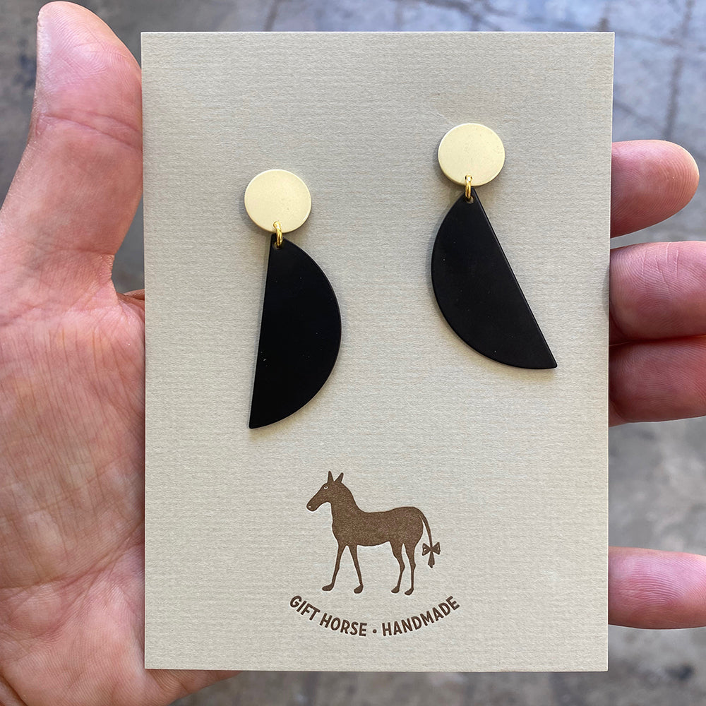 Black semi circle mobile earrings