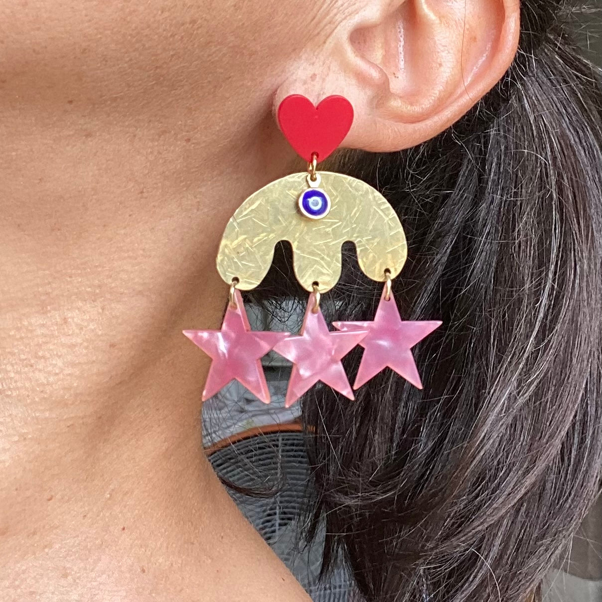 Stars, hearts and protective evil eye earrings