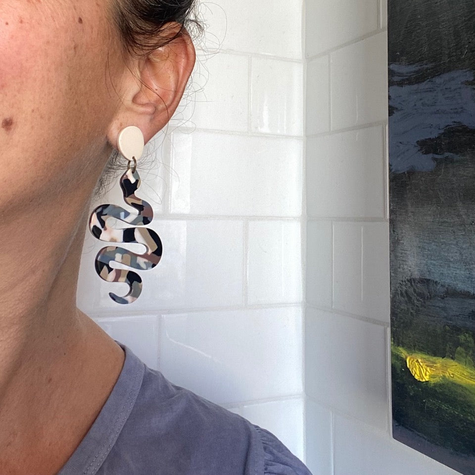 Snake earrings with steel studs