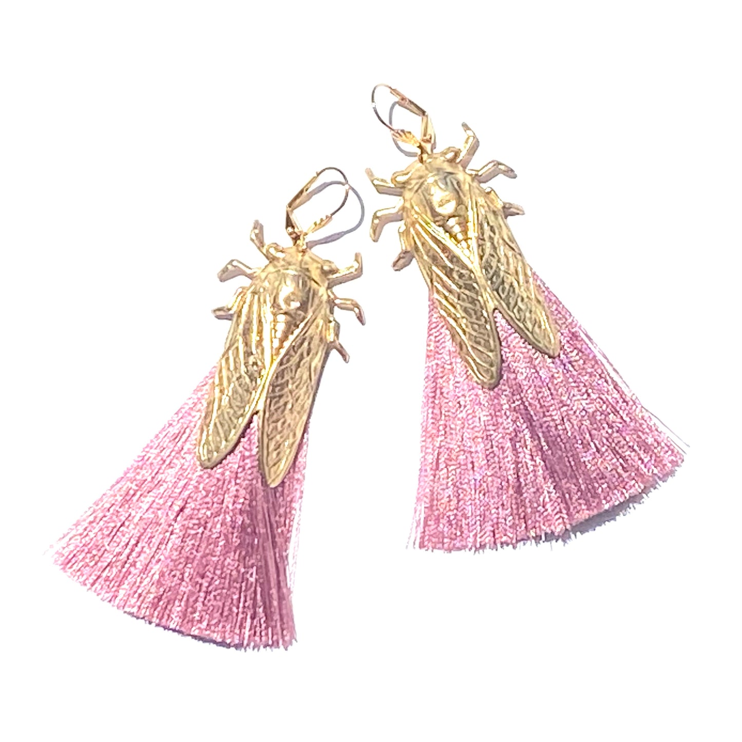 Cicada bug earrings with silky tassels