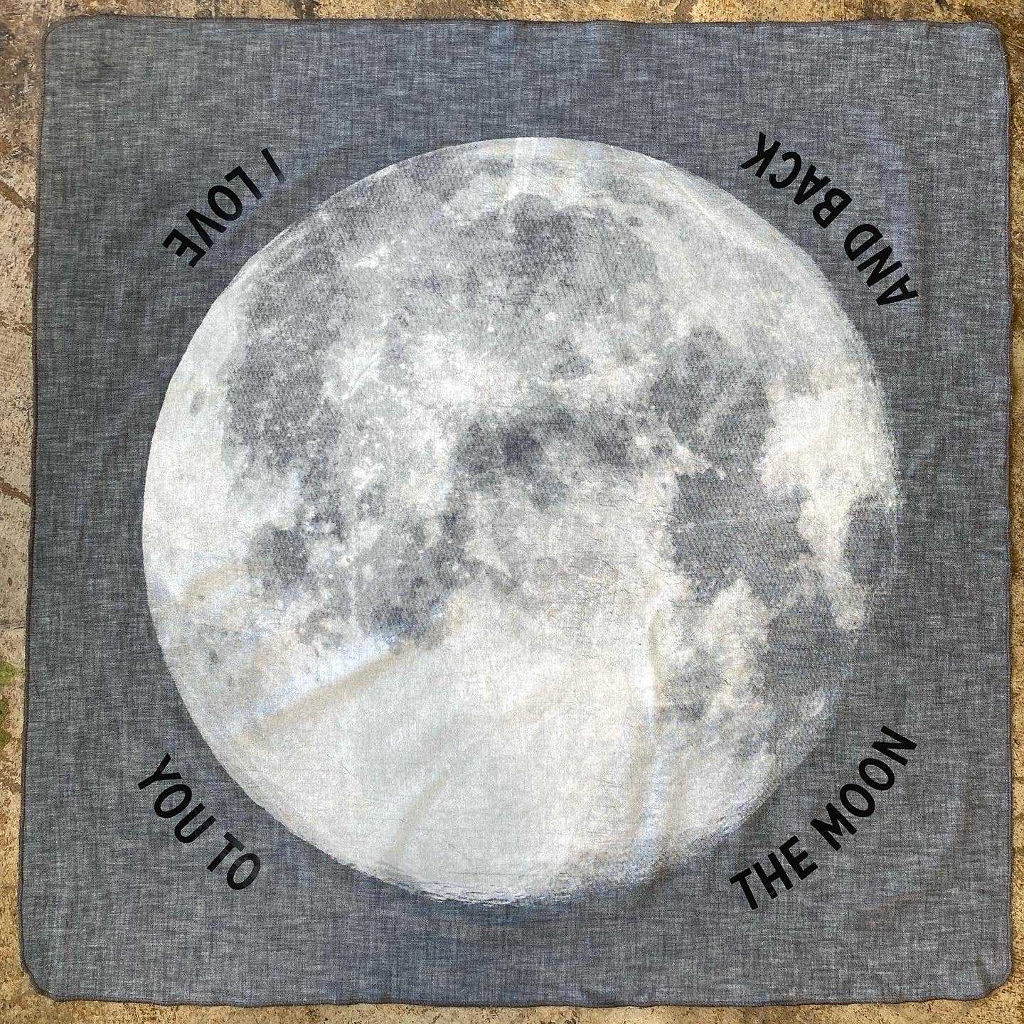 Moon Furoshiki  printed on denim chambray