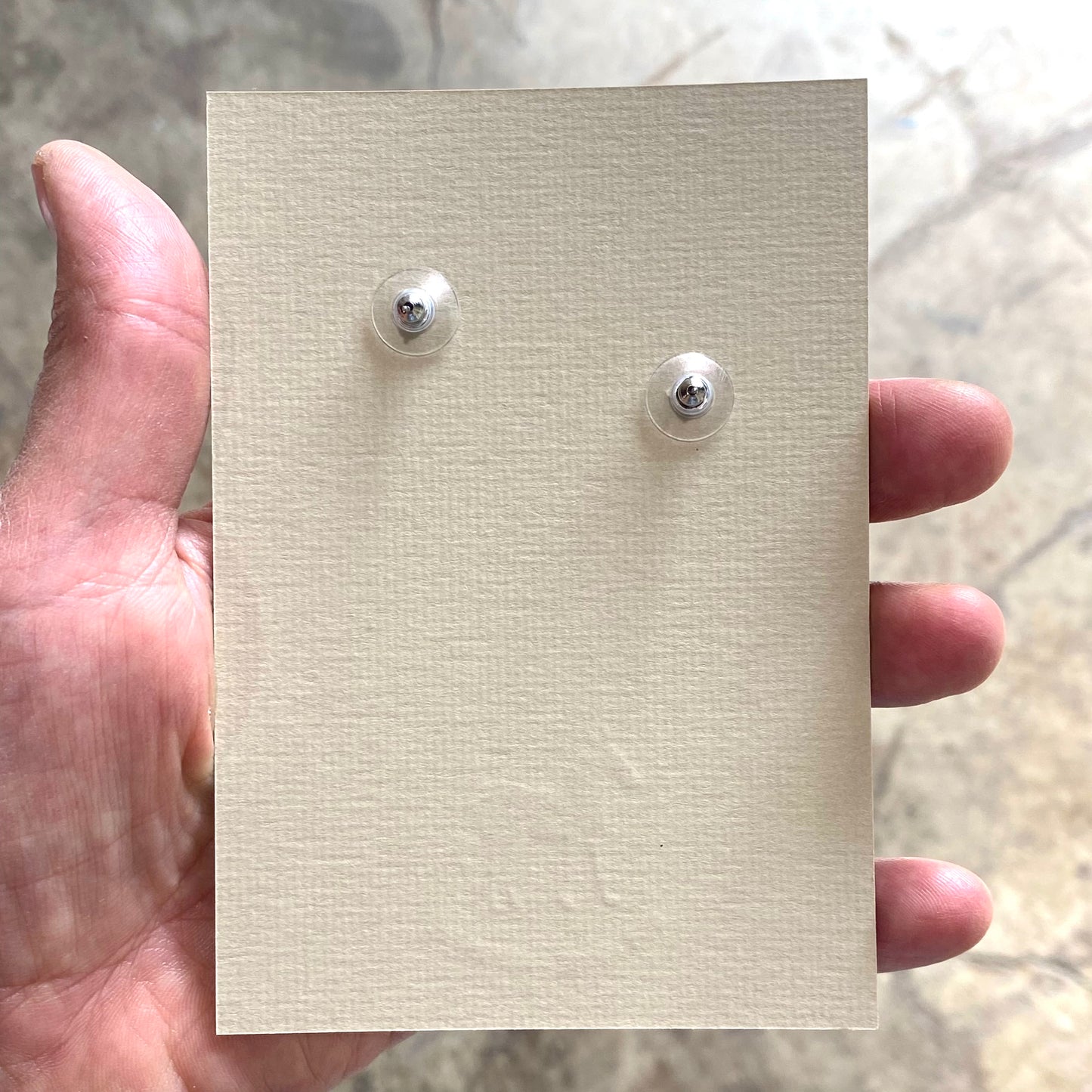 Modern hand hammered brass, wood & stone earrings