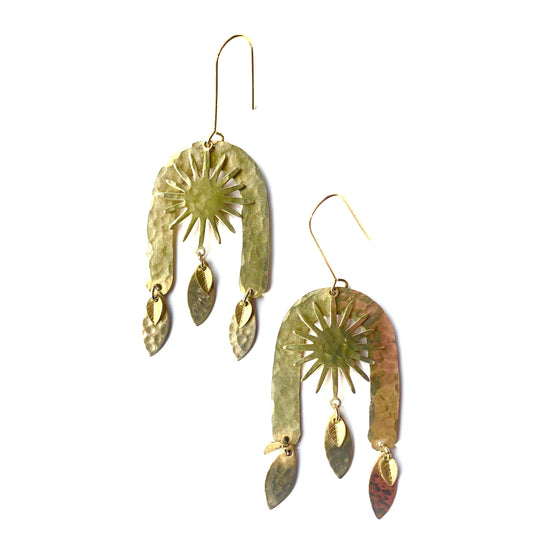 Sun and leaves hand hammered mobile earrings