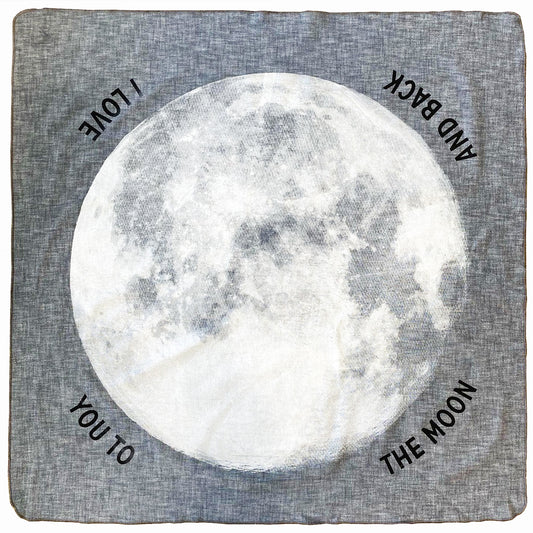 Moon Furoshiki  printed on denim chambray