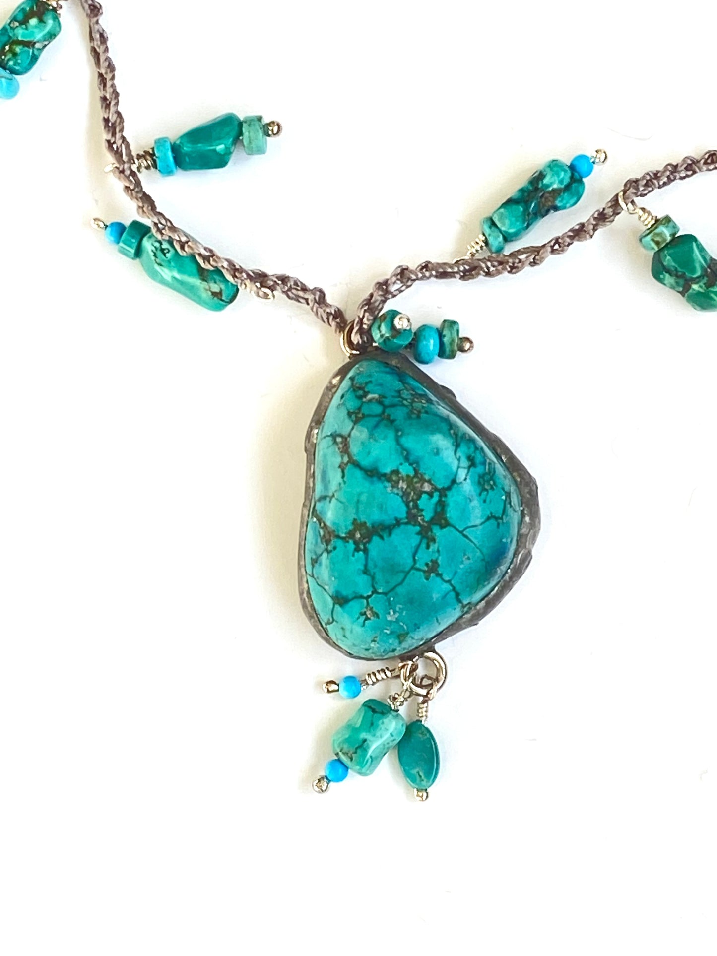 Real Turquoise adjustable crocheted necklaces