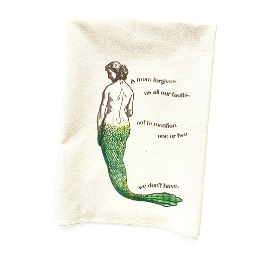 Mother day's funny quote mermaid design tea towel