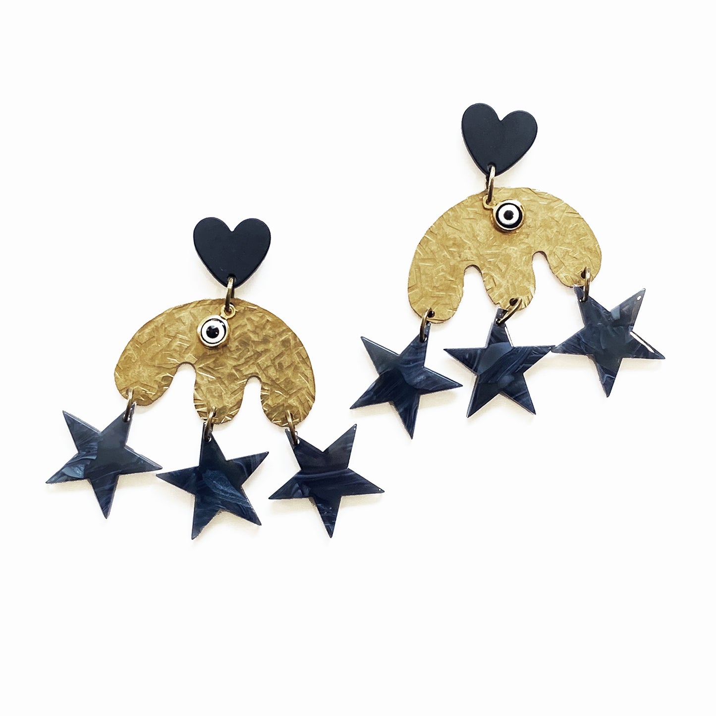 Stars, hearts and protective evil eye earrings