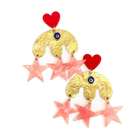 Stars, hearts and protective evil eye earrings