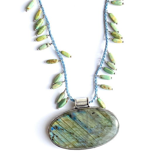 Labradorite pendant with Arizona  turquoise necklaces