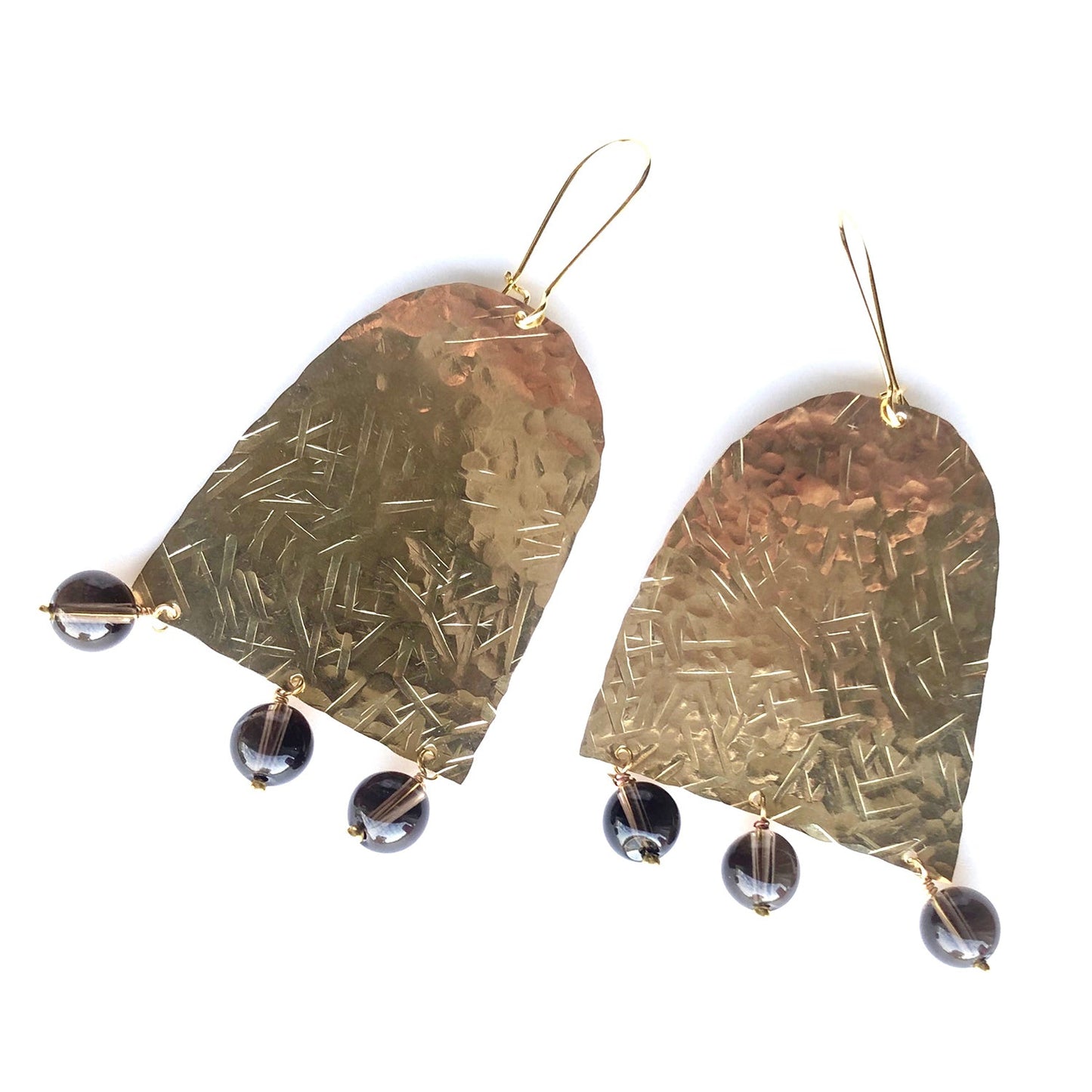 Modern hand hammered earrings with semi precious stone or pearls