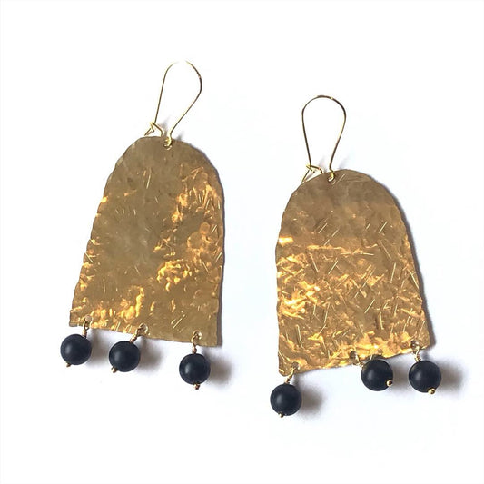 Modern hand hammered earrings with semi precious stone or pearls