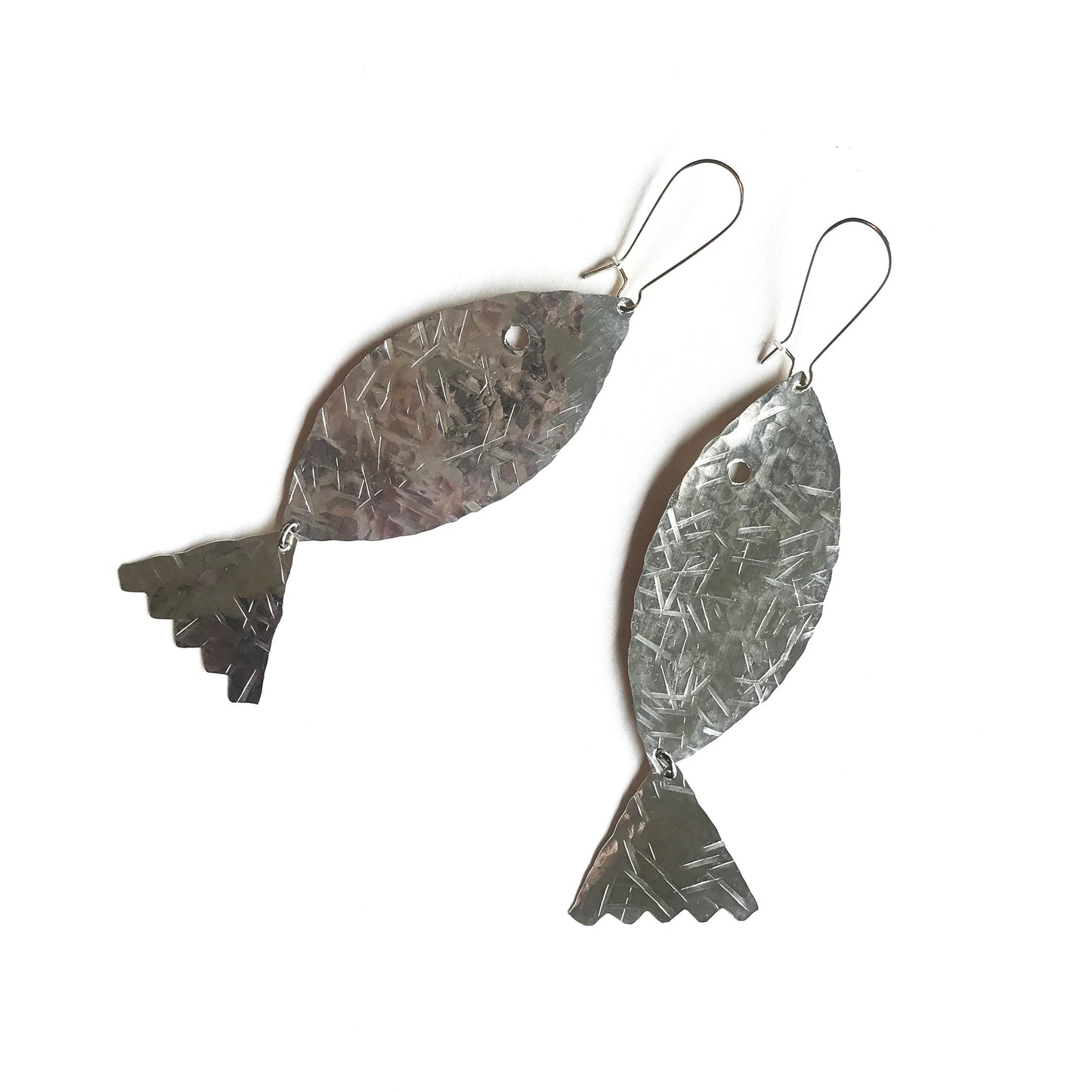 Modern hand hammered fish earrings